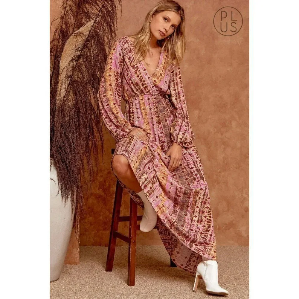 Andree By Unit Fun Woven Printed Maxi Dress Western Boho Bohemian New S-L D10321